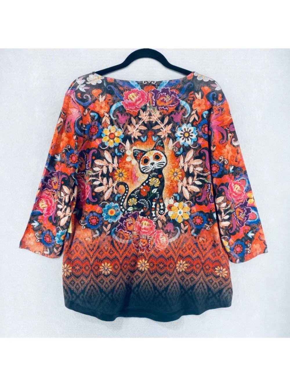 Energe World Wear Top Womens XL Multicolor 3/4 Sleeve Blouse Cat Halloween NWT_6